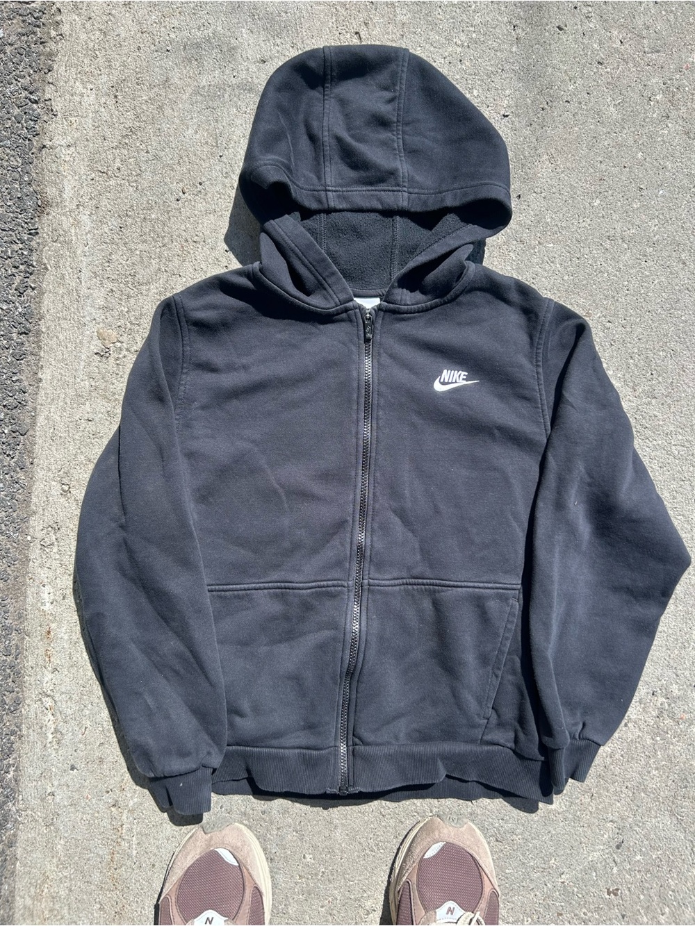 Nike Kids Black Zip-Up Hoodie with White Swoosh